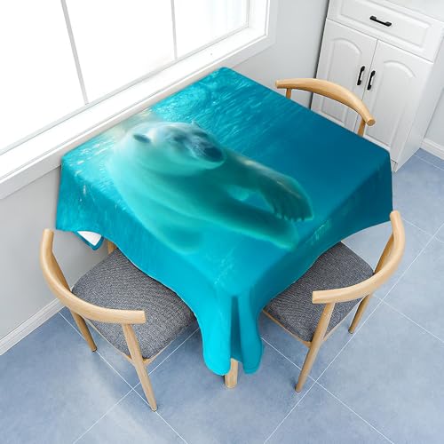 Treer 3D Eisbär Drucken Tischdecke Abwaschbar, Tischdecke Polyester Haben Lotuseffekt,Eckig Abwischbare Tischdecke für Küchendekoration, Tablecloth Picknick im Freien (140x140cm,Eisbär D) von Treer