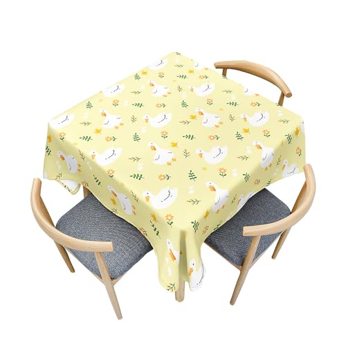 Treer 3D-Entenmuster Tischdecke Abwaschbar, Tischdecke Polyester Haben Lotuseffekt, Spritzfest Tischdecke für Küchendekoration Eckig Tablecloth Picknick Freien (Grüne Blätter,120x120cm) von Treer