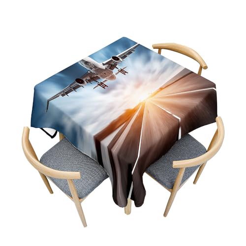 Treer 3D-Flugzeugmuster Tischdecke Abwaschbar, Tischdecke Polyester Haben Lotuseffekt, Spritzfest Tischdecke für Küchendekoration Eckig Tablecloth Picknick Freien (Flugzeug 1,200x200cm) von Treer