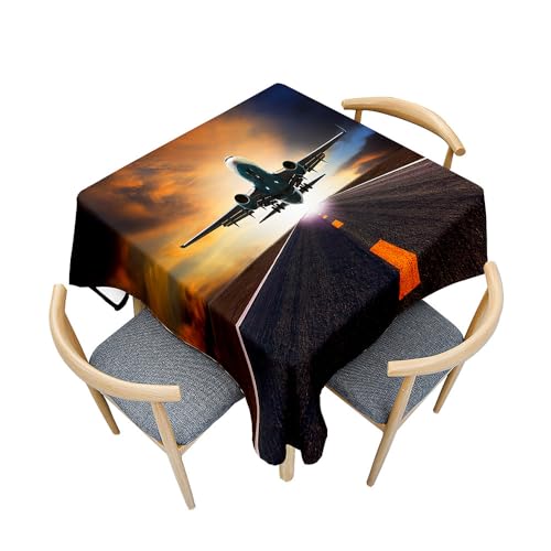 Treer 3D-Flugzeugmuster Tischdecke Abwaschbar, Tischdecke Polyester Haben Lotuseffekt, Spritzfest Tischdecke für Küchendekoration Eckig Tablecloth Picknick Freien (Flugzeug 2,140x140cm) von Treer