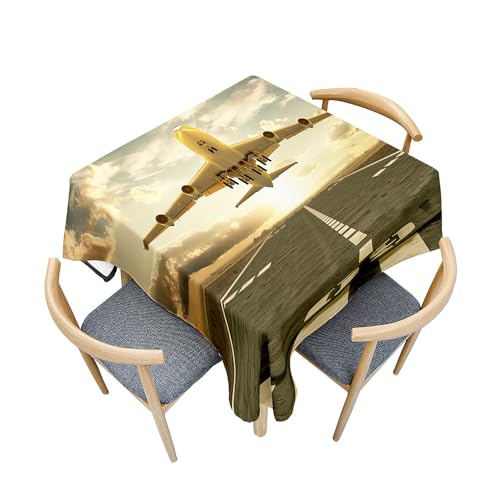 Treer 3D-Flugzeugmuster Tischdecke Abwaschbar, Tischdecke Polyester Haben Lotuseffekt, Spritzfest Tischdecke für Küchendekoration Eckig Tablecloth Picknick Freien (Flugzeug 3,100x100cm) von Treer