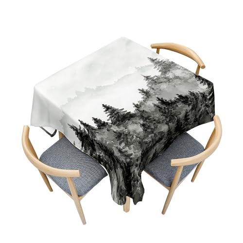 Treer 3D Forest Drucken Tischdecke Abwaschbar, Tischdecke Polyester Haben Lotuseffekt, Abwischbare Tischdecke für Küchendekoration, Eckig Tablecloth Picknick im Freien (100x100cm,weißer Wald) von Treer