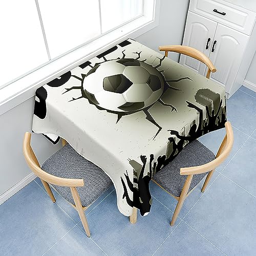 Treer 3D-Fußballdruck Tischdecke Abwaschbar, Tischdecke Polyester Haben Lotuseffekt, Abwischbare Tischdecke für Küchendekoration, Eckig Tablecloth Picknick im Freien (90x90cm,Fußball) von Treer