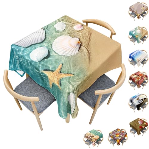 Treer 3D Hülse Drucken Tischdecke Abwaschbar, Tischdecke Polyester Haben Lotuseffekt,Eckig Abwischbare Tischdecke für Küchendekoration, Tablecloth Picknick im Freien (100x100cm,Muscheln am Meer) von Treer