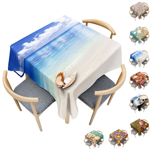 Treer 3D Hülse Drucken Tischdecke Abwaschbar, Tischdecke Polyester Haben Lotuseffekt,Eckig Abwischbare Tischdecke für Küchendekoration, Tablecloth Picknick im Freien (120x120cm,Perle B) von Treer