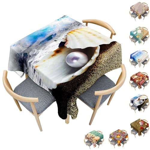 Treer 3D Hülse Drucken Tischdecke Abwaschbar, Tischdecke Polyester Haben Lotuseffekt,Eckig Abwischbare Tischdecke für Küchendekoration, Tablecloth Picknick im Freien (90x90cm,Perle A) von Treer