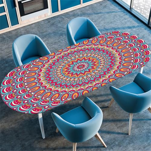 Treer 3D Mandala-Muster Tischdecke Oval,Fleckschutz Tischdecke mit Elastischem Rand,Lotuseffekt Tischdecke, Freien Küche Tischdecken Tischdecke Abwaschbar Picknick (Mandala,107x152cm/42 x60) von Treer