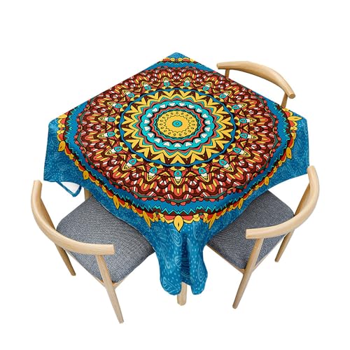 Treer 3D-Mandala-Stil Tischdecke Abwaschbar, Tischdecke Polyester Haben Lotuseffekt, Spritzfest Tischdecke für Küchendekoration Eckig Tablecloth Picknick im Freien (100x100cm,Blau) von Treer