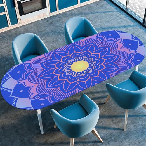 Treer 3D Mandala-Stil Tischdecke Oval,Fleckschutz Tischdecke mit Elastischem Rand,Lotuseffekt Tischdecke, Freien Küche Tischdecken Tischdecke Abwaschbar Picknick (Blau,107x152cm/42 x60) von Treer