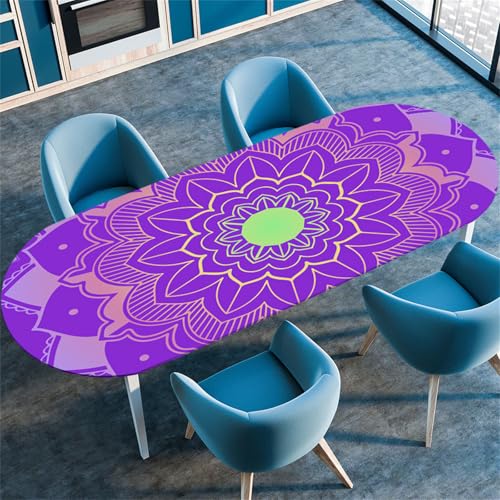 Treer 3D Mandala-Stil Tischdecke Oval,Fleckschutz Tischdecke mit Elastischem Rand,Lotuseffekt Tischdecke, Freien Küche Tischdecken Tischdecke Abwaschbar Picknick (Lila,107x165cm/42 x65) von Treer