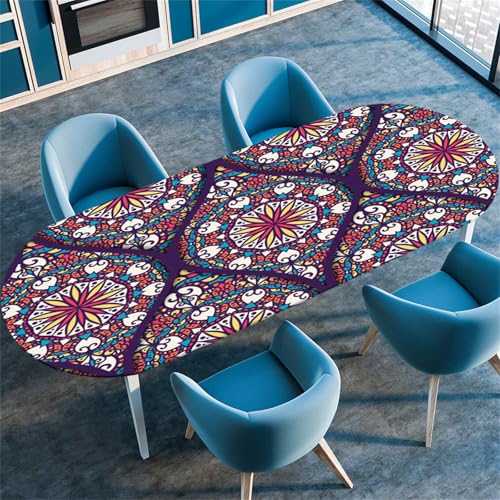 Treer 3D Mandala-Stil Tischdecke Oval,Fleckschutz Tischdecke mit Elastischem Rand,Lotuseffekt Tischdecke, Freien Küche Tischdecken Tischdecke Abwaschbar Picknick (Mandala 1,132x305cm/52 x120) von Treer