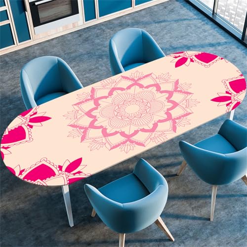 Treer 3D Mandala-Stil Tischdecke Oval,Fleckschutz Tischdecke mit Elastischem Rand,Lotuseffekt Tischdecke, Freien Küche Tischdecken Tischdecke Abwaschbar Picknick (Rosa,107x152cm/42 x60) von Treer