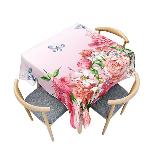 Treer 3D Muttertags Drucken Tischdecke Abwaschbar, Tischdecke Polyester Haben Lotuseffekt,Eckig Abwischbare Tischdecke für Küchendekoration, Tablecloth Picknick im Freien (90x90cm,rosa Nelke) von Treer