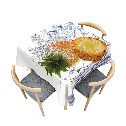 Treer 3D Obst Drucken Tischdecke Abwaschbar Tischdecke Polyester Haben Lotuseffekt, Abwischbare Tischdecke für Küchendekoration, Eckig Tablecloth Picknick im Freien (Ananas C,100x100cm) von Treer