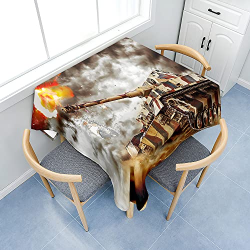 Treer 3D Panzer Tischdecke Abwaschbar, Tischdecke Haben Lotuseffekt, Abwischbare Tischdecke für Küchendekoration, Eckig Tablecloth Picknick im Freien (120x120cm,Panzer 2) von Treer