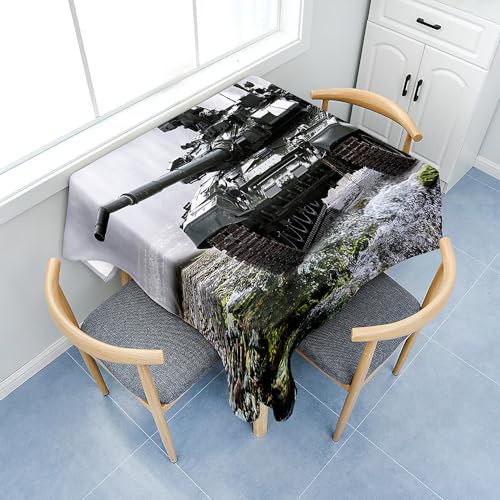 Treer 3D Panzer Tischdecke Abwaschbar, Tischdecke Haben Lotuseffekt, Abwischbare Tischdecke für Küchendekoration, Eckig Tablecloth Picknick im Freien (90x90cm,Panzer 4) von Treer