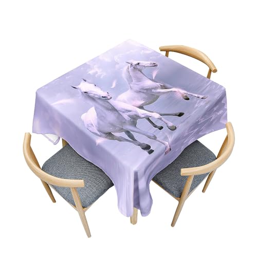 Treer 3D Pferde Druck Tischdecke, Polyester Haben Tischdecke Abwaschbar Lotuseffekt, Abwischbare Tischdecke für Küchendekoration, Eckig Tablecloth Picknick im Freien (lila Pferd,90x90cm) von Treer