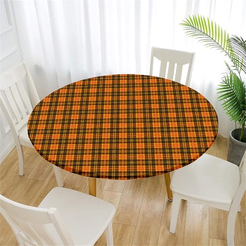 Treer 3D Tischdecke Outdoor Rund, Mehrfarbiges Karomuster Lotuseffekt Tischdecke Abwaschbar Elastisch Rund Gartentischdecke, für Garten, Küche, Esstisch, Parteien Tischdecken (100cm,Orange) von Treer