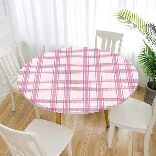 Treer 3D Tischdecke Outdoor Rund, Mehrfarbiges Karomuster Lotuseffekt Tischdecke Abwaschbar Elastisch Rund Gartentischdecke, für Garten, Küche, Esstisch, Parteien Tischdecken (120cm,Rosa) von Treer