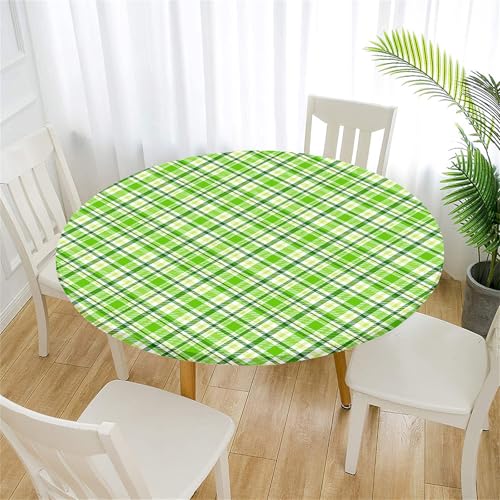 Treer 3D Tischdecke Outdoor Rund, Mehrfarbiges Karomuster Lotuseffekt Tischdecke Abwaschbar Elastisch Rund Gartentischdecke, für Garten, Küche, Esstisch, Parteien Tischdecken (90cm,Grün) von Treer