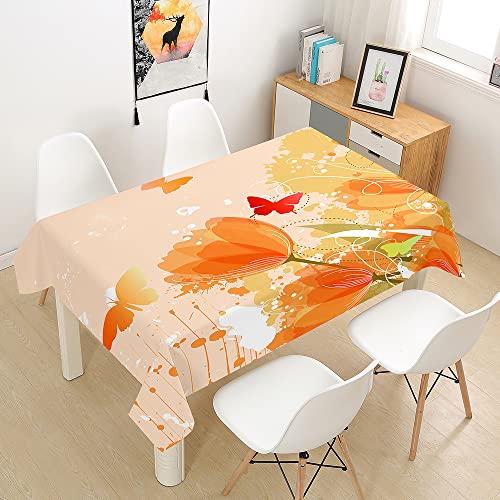 Treer 3D Tulpendruck Rechteckig Tischdecke, Tischdecke Abwaschbar, Tischdecken Haben Lotuseffekt, Fleckschutz Table Cloth für Picknick Couchtisch Hochzeiten Haushalt (Orange,100x140cm) von Treer