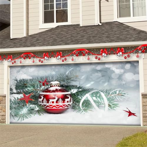 Treer 3D Weihnachtsbanner Groß Frohe Weihnachten Banner Weihnachts Flagge Outdoor Weihnachtsdekoration Türbanner Gartenbanner Hängende Weihnachtsfeier Dekoration (240 * 210cm,Kiefernblätter) von Treer