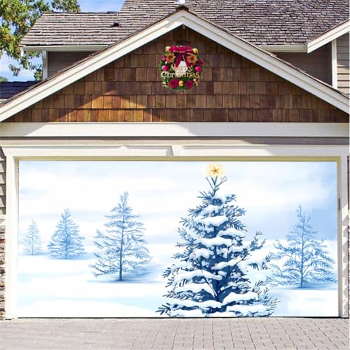 Treer 3D Weihnachtsbanner Groß Frohe Weihnachten Banner Weihnachts Flagge Outdoor Weihnachtsdekoration Türbanner Gartenbanner Hängende Weihnachtsfeier Dekoration (400 * 180cm,Weihnachtsblau 6) von Treer