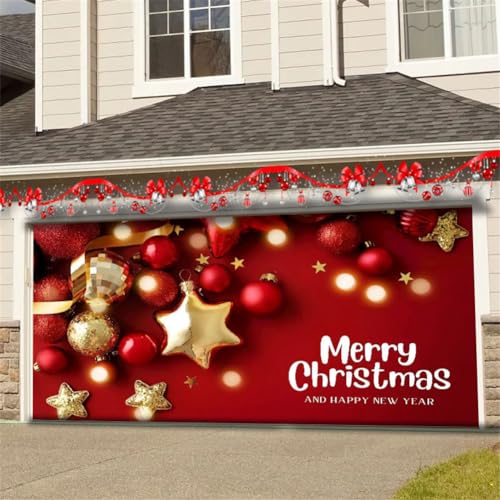 Treer 3D Weihnachtsbanner Groß Frohe Weihnachten Banner Weihnachts Flagge Outdoor Weihnachtsdekoration Türbanner Gartenbanner Hängende Weihnachtsfeier Dekoration (400 * 180cm,rotgolden) von Treer