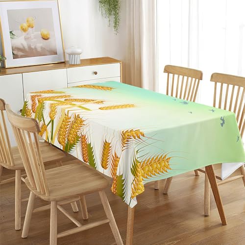 Treer 3D Weizendruck Rechteckig Tischdecke, Tischdecke Abwaschbar, Tischdecken Haben Lotuseffekt, Fleckschutz Table Cloth für Picknick Couchtisch Hochzeiten Haushalt (Farbverlauf Grün,100x140cm) von Treer