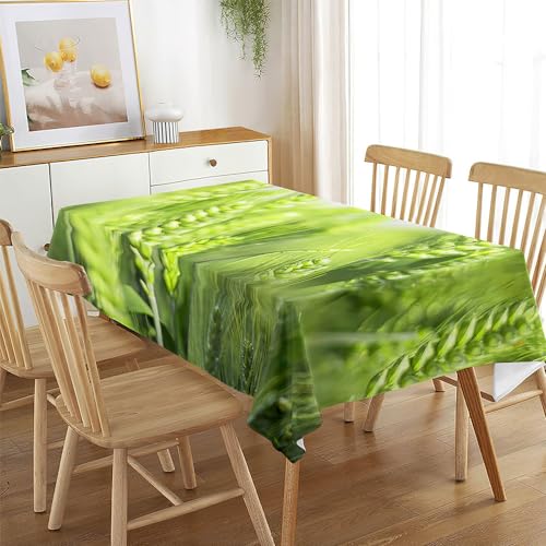 Treer 3D Weizendruck Rechteckig Tischdecke, Tischdecke Abwaschbar, Tischdecken Haben Lotuseffekt, Fleckschutz Table Cloth für Picknick Couchtisch Hochzeiten Haushalt (Grün,100x140cm) von Treer