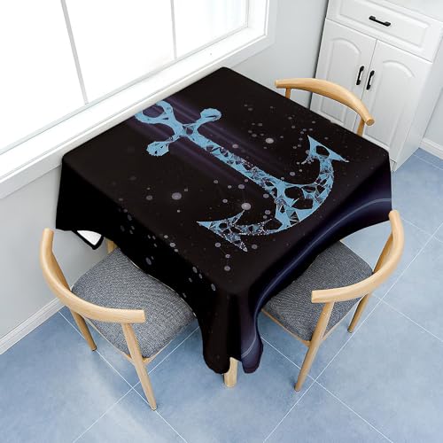 Treer Ankerdruck Eckig Tischdecke, Tischdecke Abwaschbar, Tischdecken Haben Lotuseffekt, Abwischbare Tischdecke für Picknick Couchtisch Hochzeiten oder Haushalt (Schwarz,90x90cm) von Treer