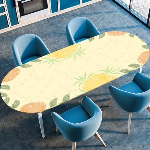 Treer Blumenstil Tischdecke Oval,Fleckschutz Tischdecke mit Elastischem Rand,Lotuseffekt Tischdecke, Freien Küche Tischdecken Tischdecke Abwaschbar Picknick (Gelb,107x183cm/42 x72) von Treer