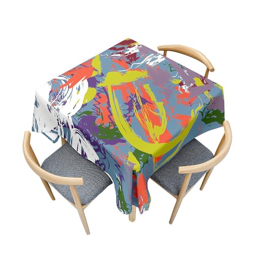 Treer Bunte Abstrakte Textur Tischdecke Abwaschbar, Tischdecke Polyester Haben Lotuseffekt, Spritzfest Tischdecke für Küchendekoration Eckig Tablecloth Picknick Freien (Grau,100x100cm) von Treer