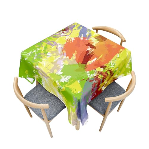 Treer Bunte Abstrakte Textur Tischdecke Abwaschbar, Tischdecke Polyester Haben Lotuseffekt, Spritzfest Tischdecke für Küchendekoration Eckig Tablecloth Picknick Freien (Grün,100x100cm) von Treer