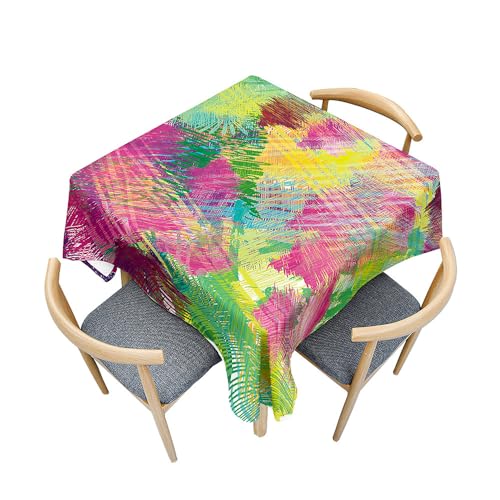 Treer Bunte Abstrakte Textur Tischdecke Abwaschbar, Tischdecke Polyester Haben Lotuseffekt, Spritzfest Tischdecke für Küchendekoration Eckig Tablecloth Picknick Freien (Rosenrot,100x100cm) von Treer