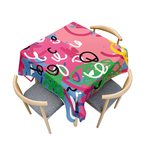 Treer Bunte Abstrakte Textur Tischdecke Abwaschbar, Tischdecke Polyester Haben Lotuseffekt, Spritzfest Tischdecke für Küchendekoration Eckig Tablecloth Picknick Freien (Weiß,60x60cm) von Treer