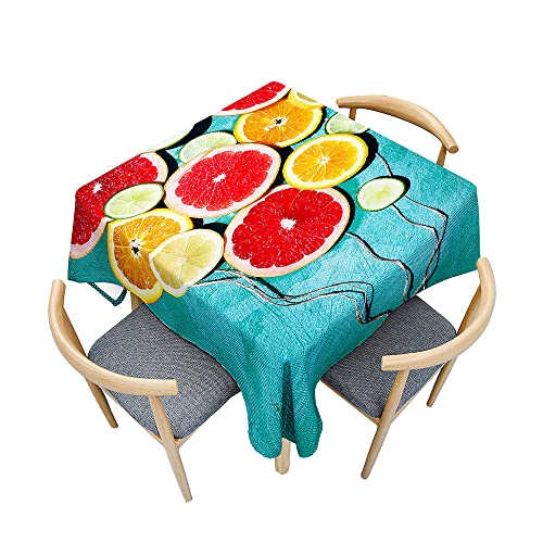 Treer Bunter Obstdruck Tischdecke Abwaschbar, Tischdecke Polyester Haben Lotuseffekt, Spritzfest Tischdecke für Küchendekoration Eckig Tablecloth Picknick Freien (Orange,120x120cm) von Treer