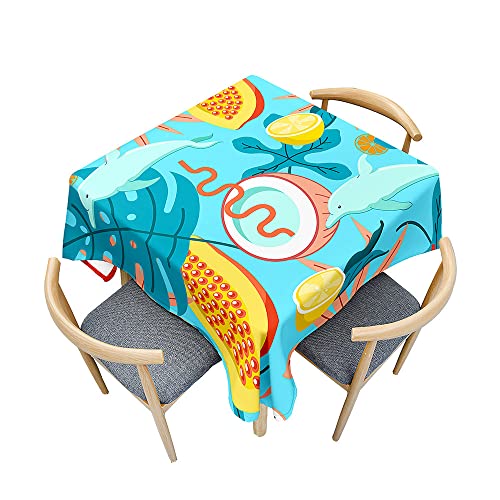 Treer Bunter Obstdruck Tischdecke Abwaschbar, Tischdecke Polyester Haben Lotuseffekt, Spritzfest Tischdecke für Küchendekoration Eckig Tablecloth Picknick Freien (Zitrone,150x150cm) von Treer