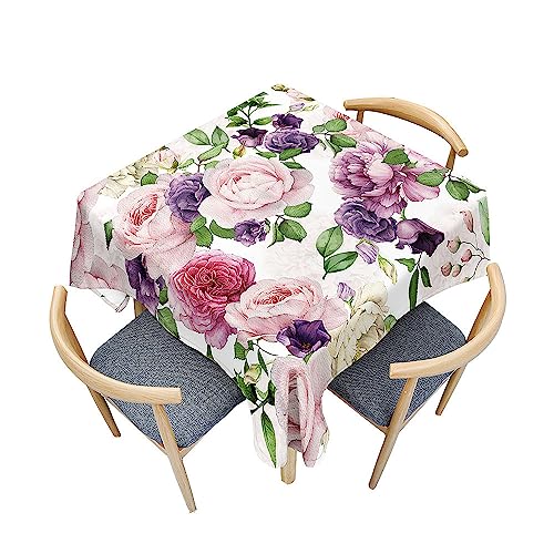 Treer Buntes Blumenmuster 3D Tischdecke Abwaschbar, Tischdecke Polyester Haben Lotuseffekt, Spritzfest Tischdecke für Küchendekoration Eckig Tablecloth Picknick Freien (Blumen,60x60cm) von Treer