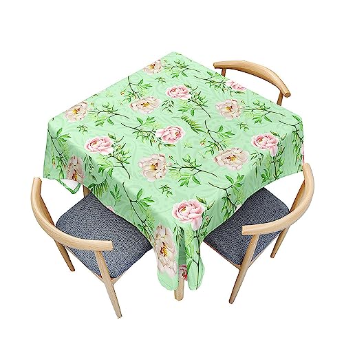 Treer Buntes Blumenmuster 3D Tischdecke Abwaschbar, Tischdecke Polyester Haben Lotuseffekt, Spritzfest Tischdecke für Küchendekoration Eckig Tablecloth Picknick Freien (Grün,120x120cm) von Treer