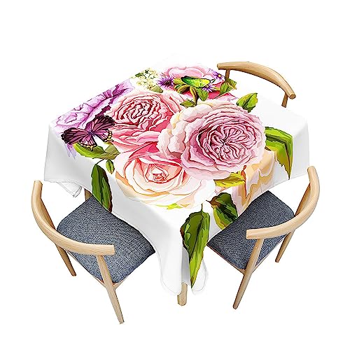 Treer Buntes Blumenmuster 3D Tischdecke Abwaschbar, Tischdecke Polyester Haben Lotuseffekt, Spritzfest Tischdecke für Küchendekoration Eckig Tablecloth Picknick Freien (Grüne Blätter,120x120cm) von Treer