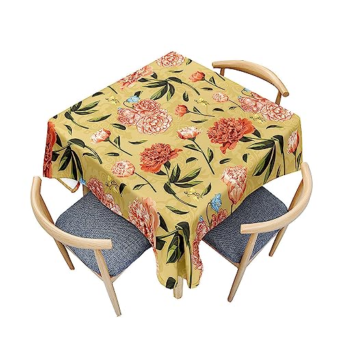 Treer Buntes Blumenmuster 3D Tischdecke Abwaschbar, Tischdecke Polyester Haben Lotuseffekt, Spritzfest Tischdecke für Küchendekoration Eckig Tablecloth Picknick Freien (Retrogelb,140x140cm) von Treer