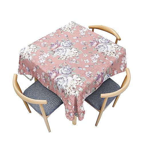 Treer Buntes Blumenmuster 3D Tischdecke Abwaschbar, Tischdecke Polyester Haben Lotuseffekt, Spritzfest Tischdecke für Küchendekoration Eckig Tablecloth Picknick Freien (Rosa,140x140cm) von Treer