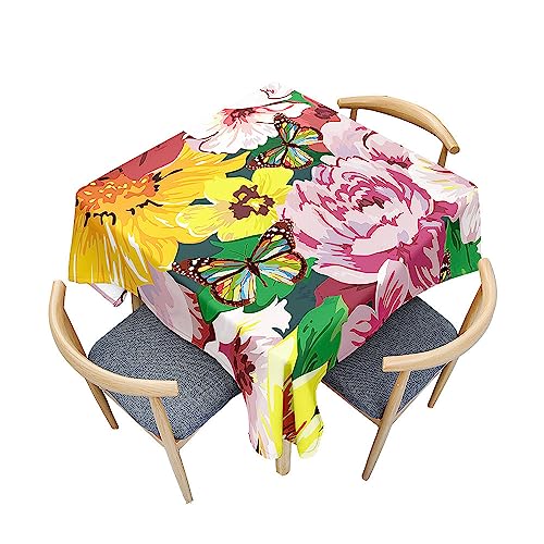 Treer Buntes Blumenmuster 3D Tischdecke Abwaschbar, Tischdecke Polyester Haben Lotuseffekt, Spritzfest Tischdecke für Küchendekoration Eckig Tablecloth Picknick Freien (Schmetterling,100x100cm) von Treer