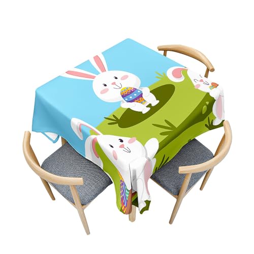 Treer Cartoon Ostern Druck Tischdecke Abwaschbar, Tischdecke Polyester Haben Lotuseffekt, Spritzfest Tischdecke für Küchendekoration Eckig Tablecloth Picknick Freien (180x180cm,Hase) von Treer