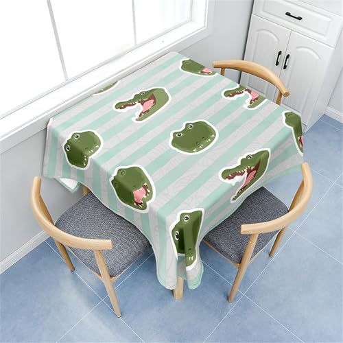 Treer Eckig Tischdecke, Cartoon-Krokodil-Muster Tischdecke Abwaschbar, Tischdecken Haben Lotuseffekt, Abwischbare Tischdecke für Picknick Couchtisch Hochzeiten Haushalt (Streifen,150x150cm) von Treer