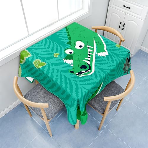 Treer Eckig Tischdecke, Cartoon-Krokodil-Muster Tischdecke Abwaschbar, Tischdecken Haben Lotuseffekt, Abwischbare Tischdecke für Picknick Couchtisch Hochzeiten Haushalt (Türkis,90x90cm) von Treer