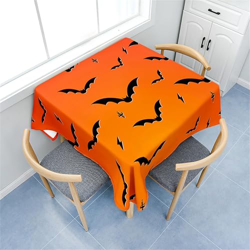 Treer Eckig Tischdecke, Fledermausmuster Tischdecke Abwaschbar, Tischdecken Haben Lotuseffekt, Abwischbare Tischdecke für Picknick Couchtisch Hochzeiten Haushalt (Orange,180x180cm) von Treer