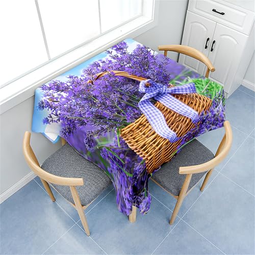 Treer Eckig Tischdecke, Lavendeldruck, Tischdecke Abwaschbar, Tischdecken Haben Lotuseffekt, Abwischbare Tischdecke für Picknick Couchtisch Hochzeiten oder Haushalt (180x180cm,Blumenkorb) von Treer