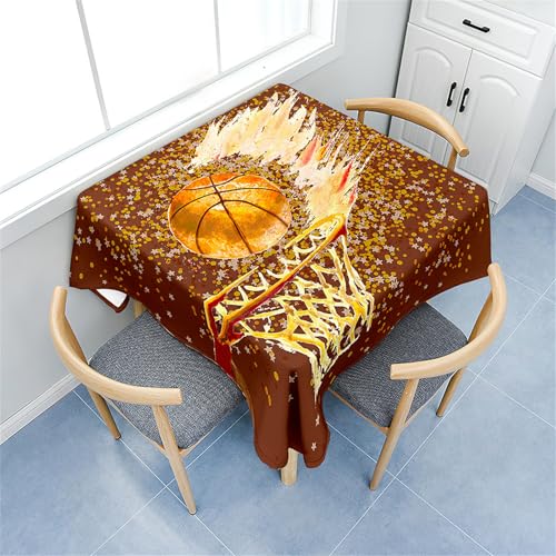 Treer Eckig Tischdecke, Leidenschaftliches Basketballmuster Tischdecke Abwaschbar, Tischdecken Haben Lotuseffekt, Abwischbare Tischdecke für Picknick Couchtisch Hochzeiten (Khaki,120x120cm) von Treer